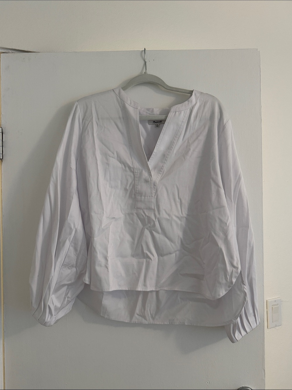 Madewell White V-Neck Popover Blouse